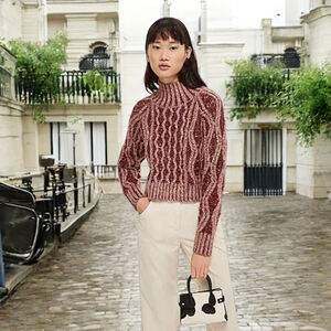 Topshop Tweed Pleated Cable Sweater Jumper Size Small